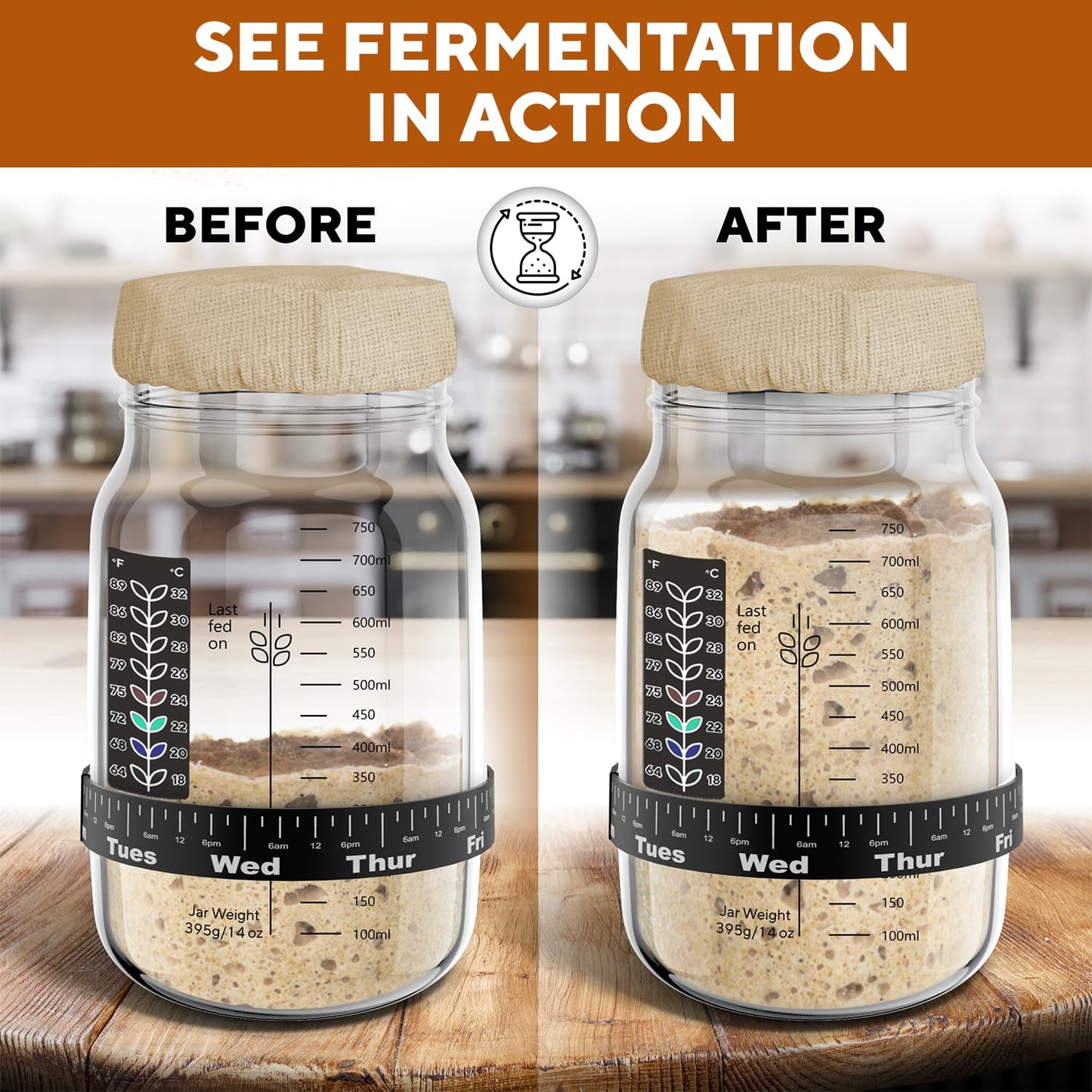 Ultimate Sourdough Starter Jar Kit 31.8 oz - Reusable Jar for Easy Bread Baking - Perfect to Make Your Sour Dough Starter - Easy to Use & Clean
