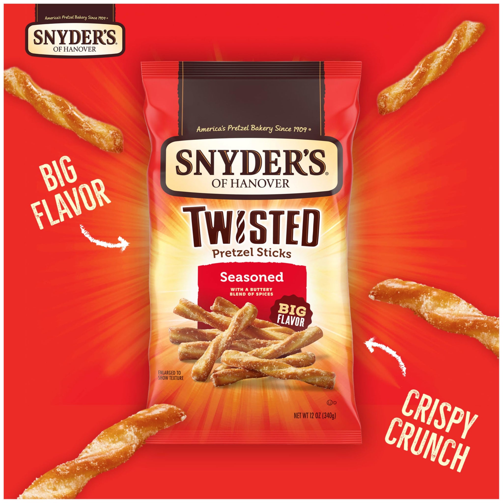 Snyder's of Hanover, Seasoned Twisted Pretzel Sticks, 12 Oz Bag
