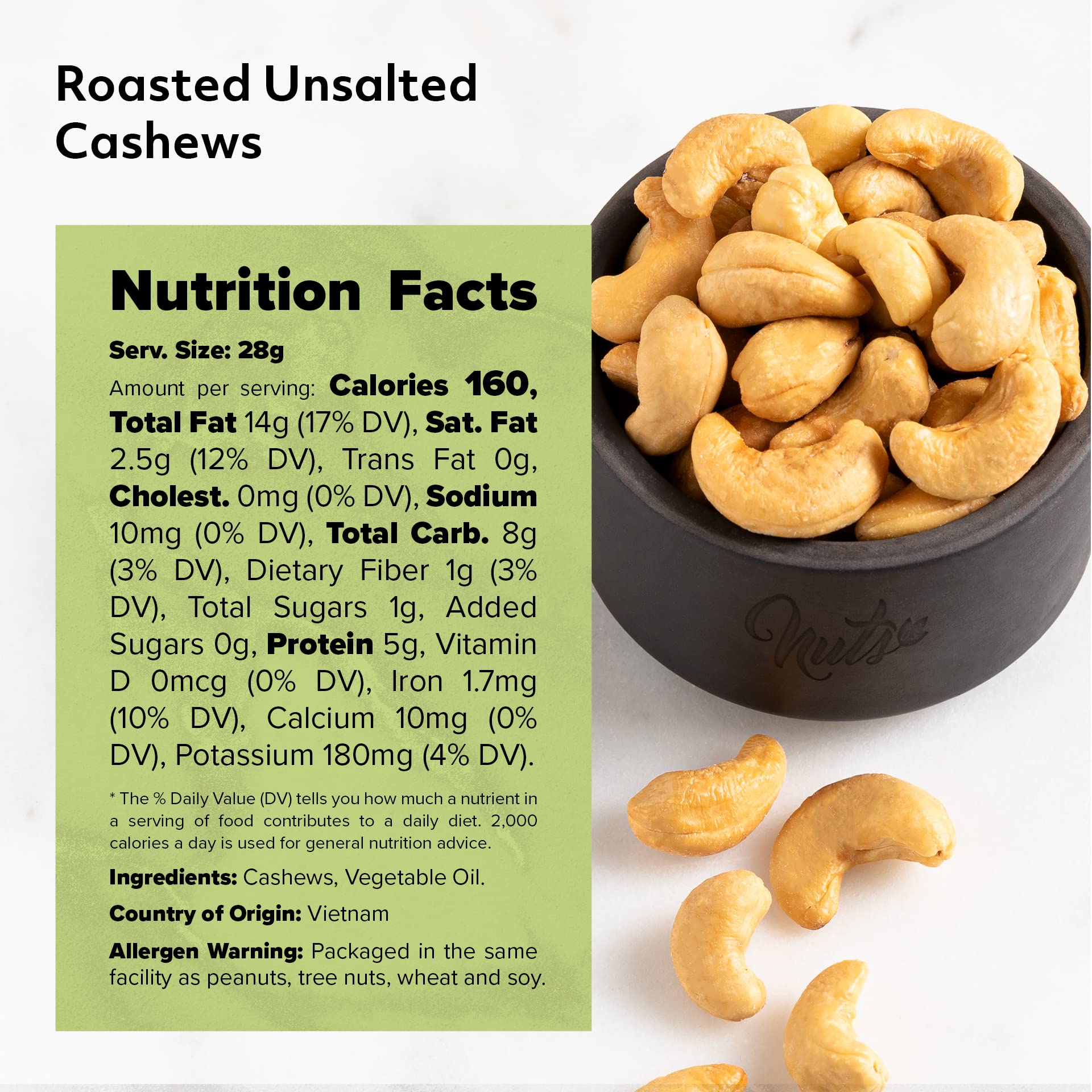 NUTS U.S. - Roasted and Unsalted Cashews | Whole Kernels (80%) and Pieces | Just Right Crispy and Delicious | Natural Cashews!!! (2 LBS)