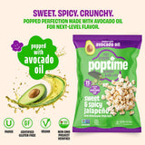 Poptime Sweet & Spicy Jalapeño Kettle Cooked Popcorn, 7 oz Snack Bags, Kettle Corn with Avocado Oil & Himalayan Pink Salt, Low Calorie Healthy Snack