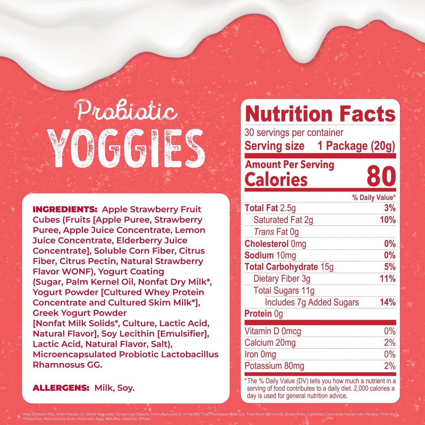 Nature's Garden Probiotic Strawberry Yoggies 21oz (30 x 0.7oz) Pack of 2 - Strawberry Yogurt-Covered Fruit Bites, High Fiber, Real Fruit Pieces, No