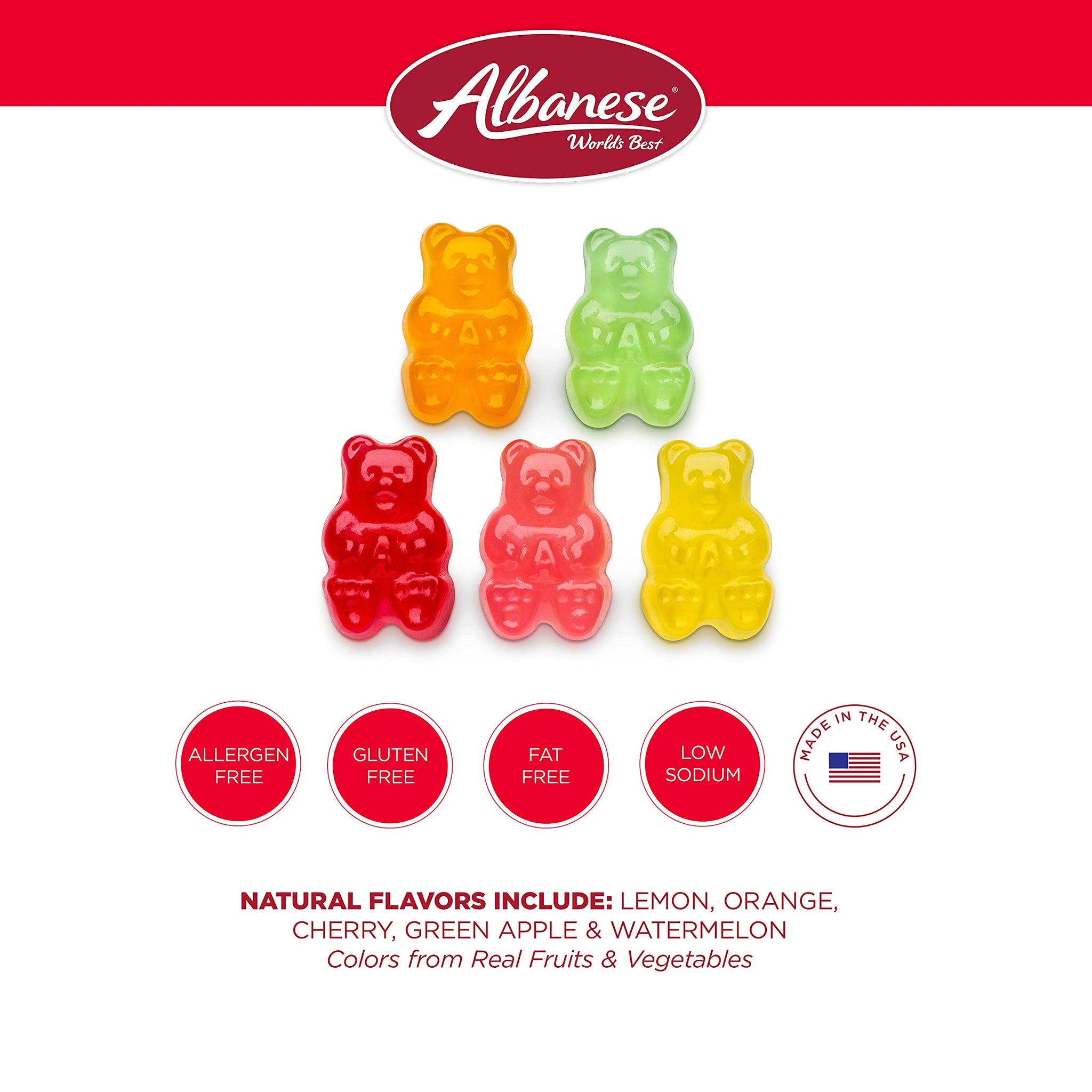 Albanese World's Best 5 Natural Flavor Gummi Bears, 5lbs of Candy