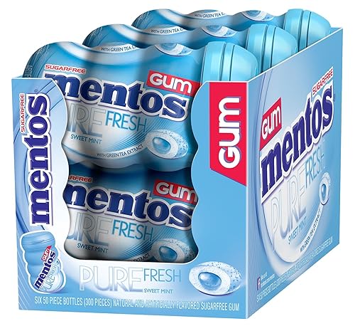 Mentos Pure Fresh Sugar-Free Chewing Gum with Xylitol, Sweet Mint, 50 Piece Bottle (Pack of 6)
