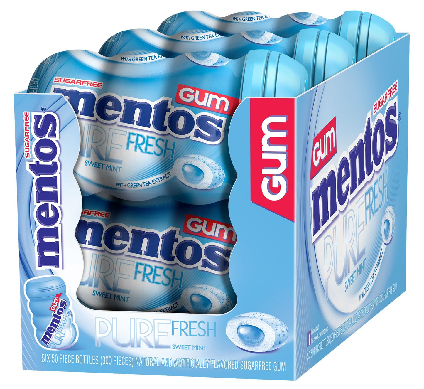 Mentos Pure Fresh Sugar-Free Chewing Gum with Xylitol, Sweet Mint, 50 Piece Bottle (Pack of 6)