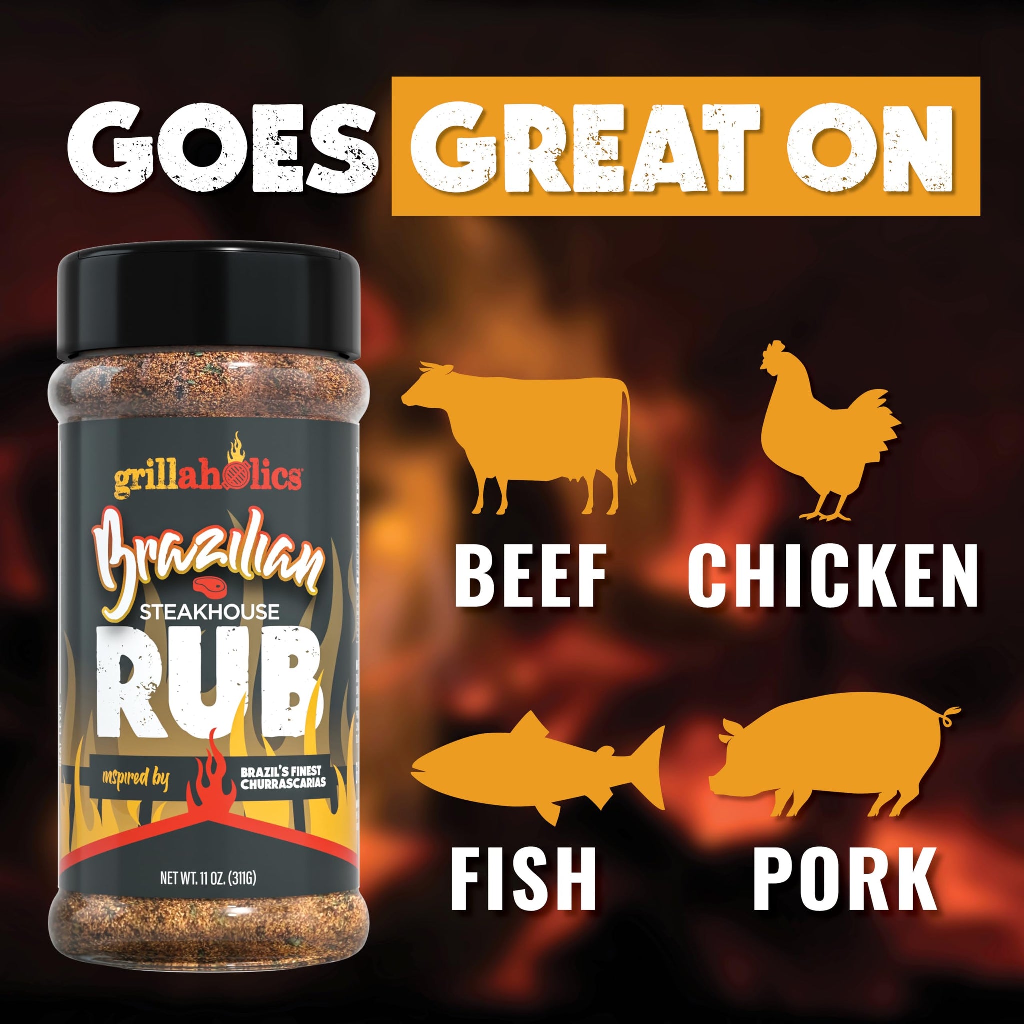 Grillaholics Steak Rub - Brazilian Steakhouse Style Churrasco Seasoning for BBQ, Grilling & Smoking - Bold Blend for Picanha, Ribeye, Beef, Pork