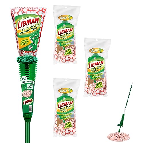 Libman Heavy Duty Wonder Mop Plus 3 Refill Heads | Absorbent Microfiber | Self Wringing Mop | Household Mops, Buckets & Accessories | Machine Washable