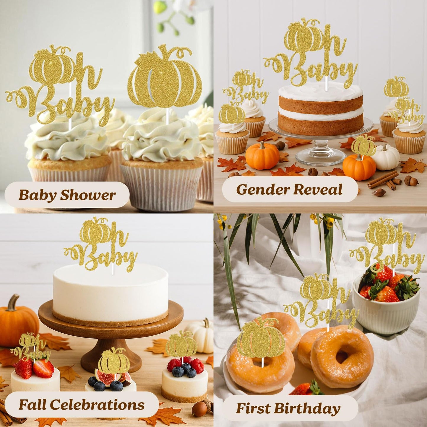 Pumpkin Oh Baby Cupcake Toppers + Cake Topper 25pcs Kit |Pumpkin Birthday Party Cake Decoration Set for Thanksgiving, Autumn/Fall Theme, Baby Shower