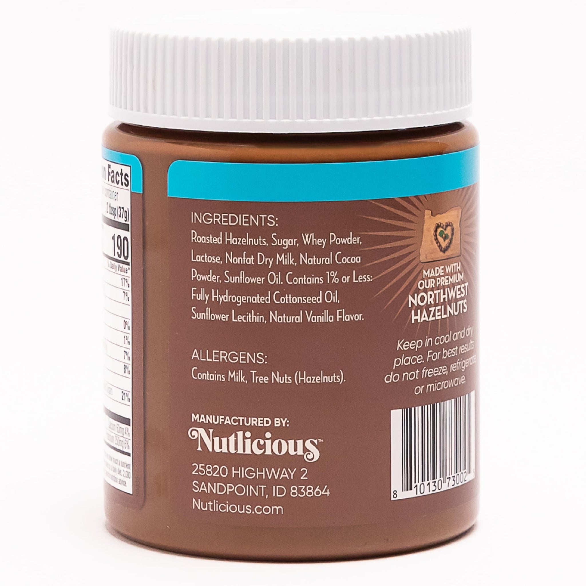 NUTLICIOUS Hazelnut Cocoa Spread (13 oz), Spreadable Roasted Hazelnuts with Cocoa, Made in the USA, No Palm Oil, 4 gm of Protein