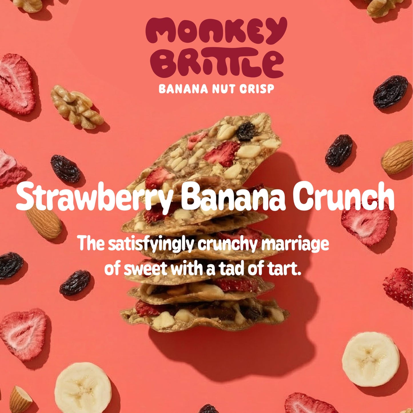 Monkey Brittle Healthy Snacks, Crispy Plant-Based Treats for Kids & Adults, Vegan & Gluten-Free, All-Natural Snack for School, Sports, Camping