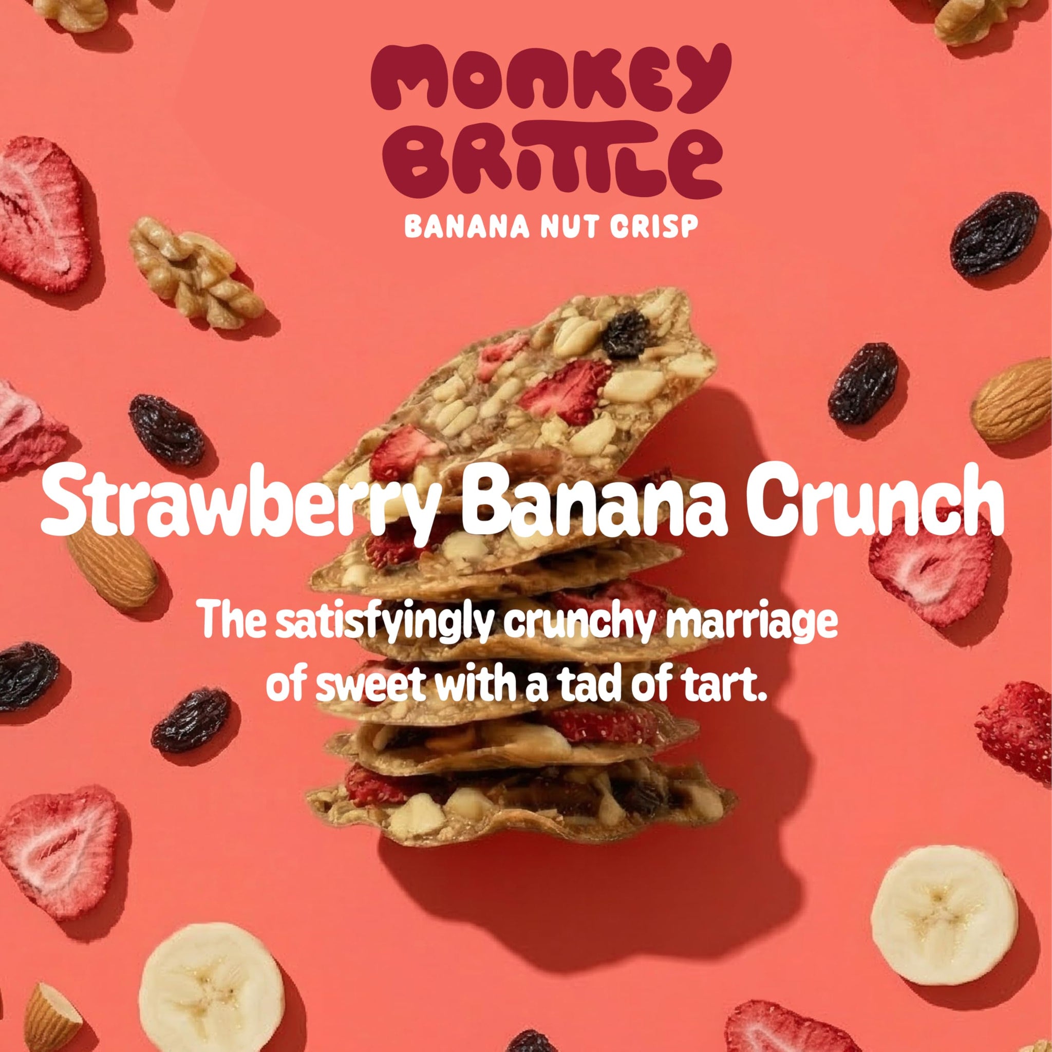 Monkey Brittle Healthy Snacks, Crispy Plant-Based Treats for Kids & Adults, Vegan & Gluten-Free, All-Natural Snack for School, Sports, Camping