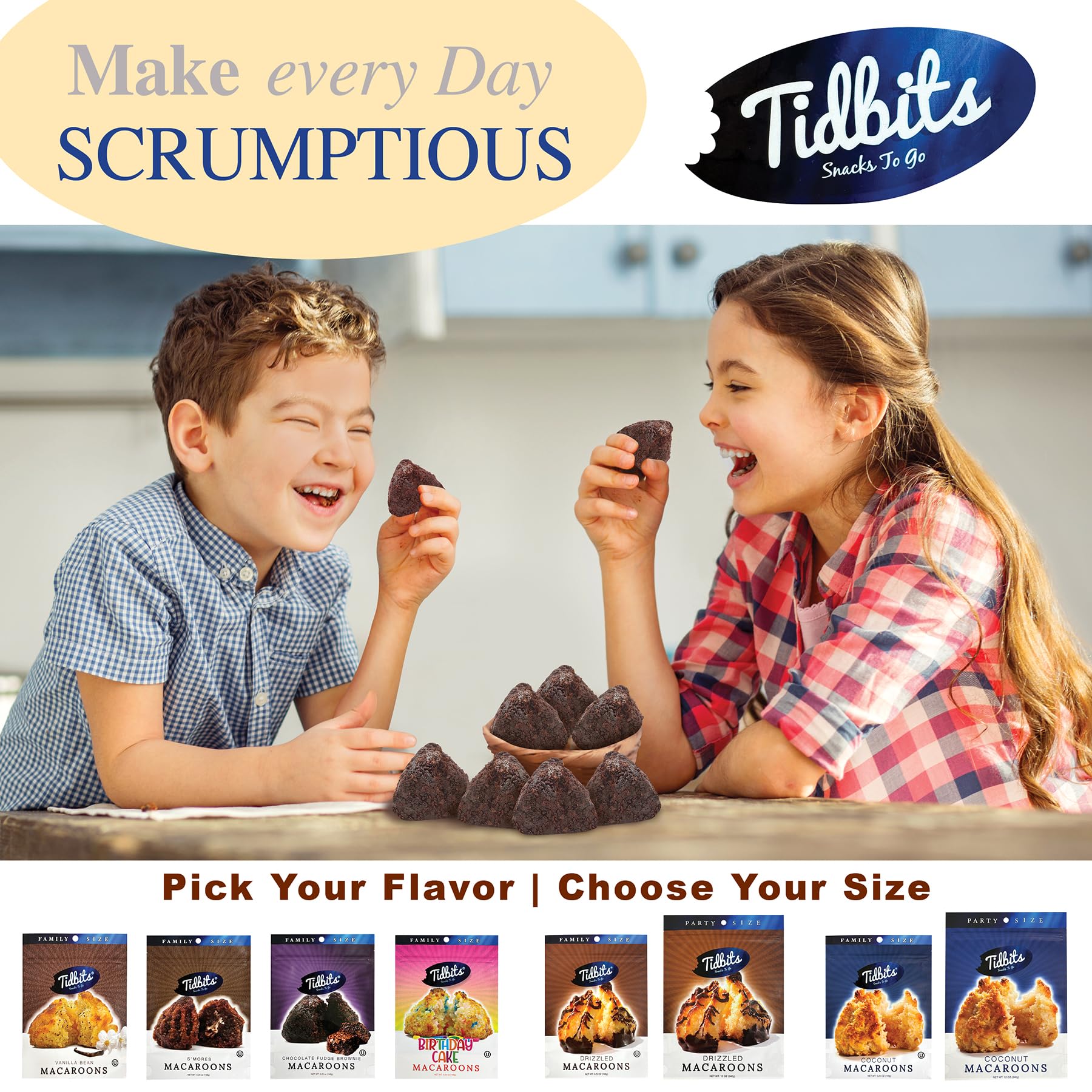 Tidbits Snacks To Go Fudge Brownie Macaroons - 5.25 oz. Family Size, Gourmet Gluten-Free Snack Treats, Delicious Vegan Dairy-Free Cookies