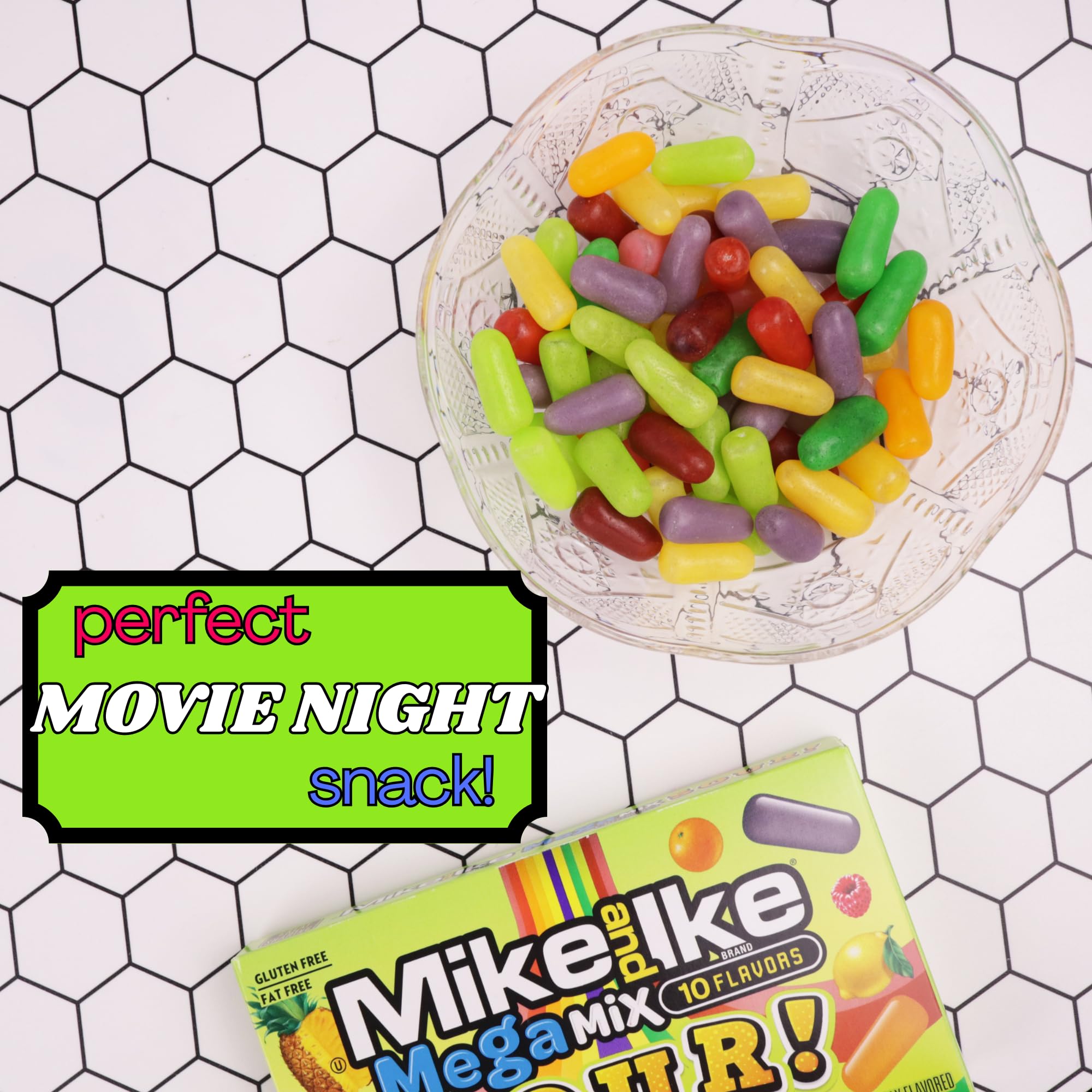 Mike and Ike Mega Mix Sour, Assorted Chewy Candies, Movie Night Snacks, 10 Fruit Flavors, 4.25 Ounces (Pack of 3)