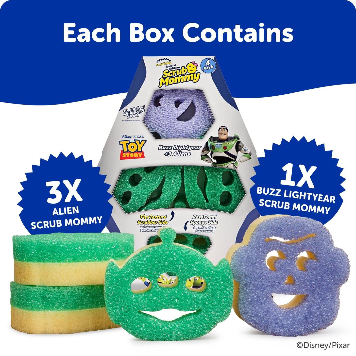 Scrub Daddy Scrub Mommy Toy Story Rocket Ship FlexTexture + ResoFoam Cleaning Sponges - Non-Scratch Sponges for Everyday Cleaning - Kitchen, Bathroom
