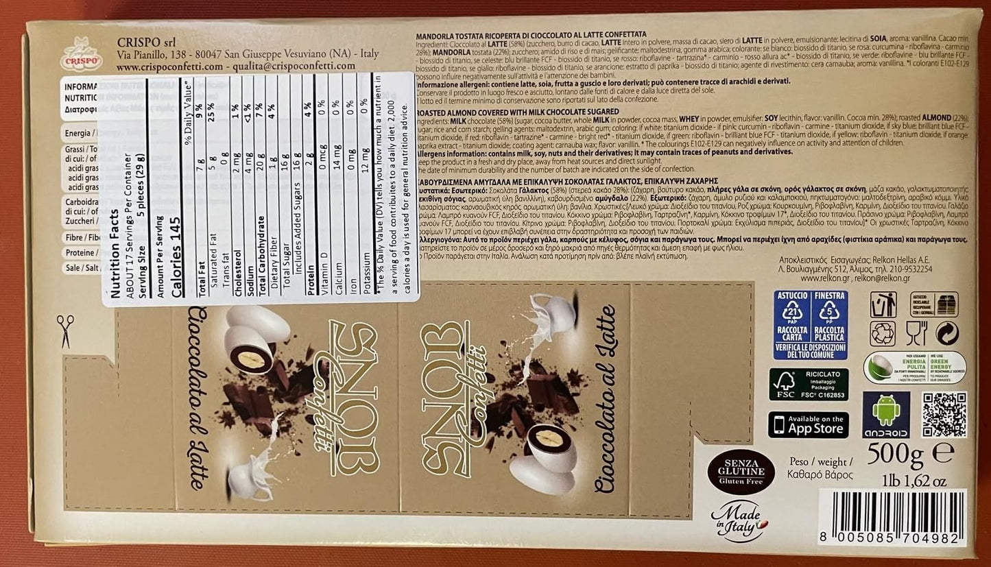 Ultra Fine Crispo Snob Confetti Toasted Almonds covered with Chocolate and Sugar Layers - White - 500 Grams (1.1LB)