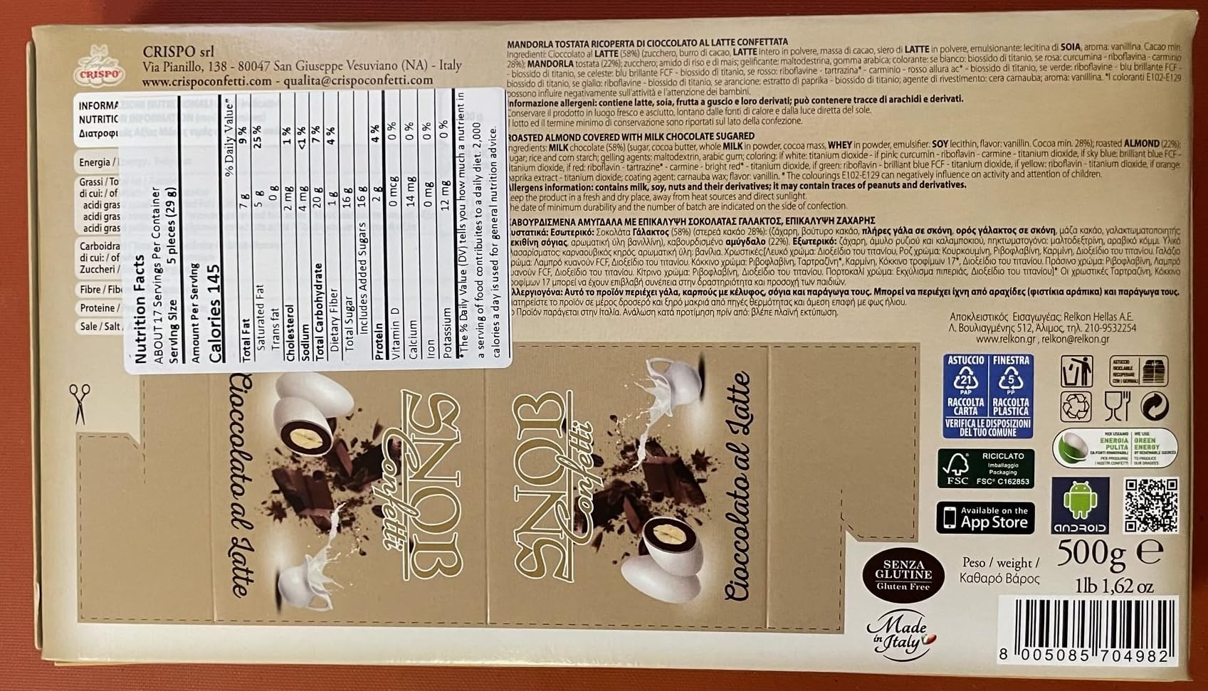 Ultra Fine Crispo Snob Confetti Toasted Almonds covered with Chocolate and Sugar Layers - White - 500 Grams (1.1LB)