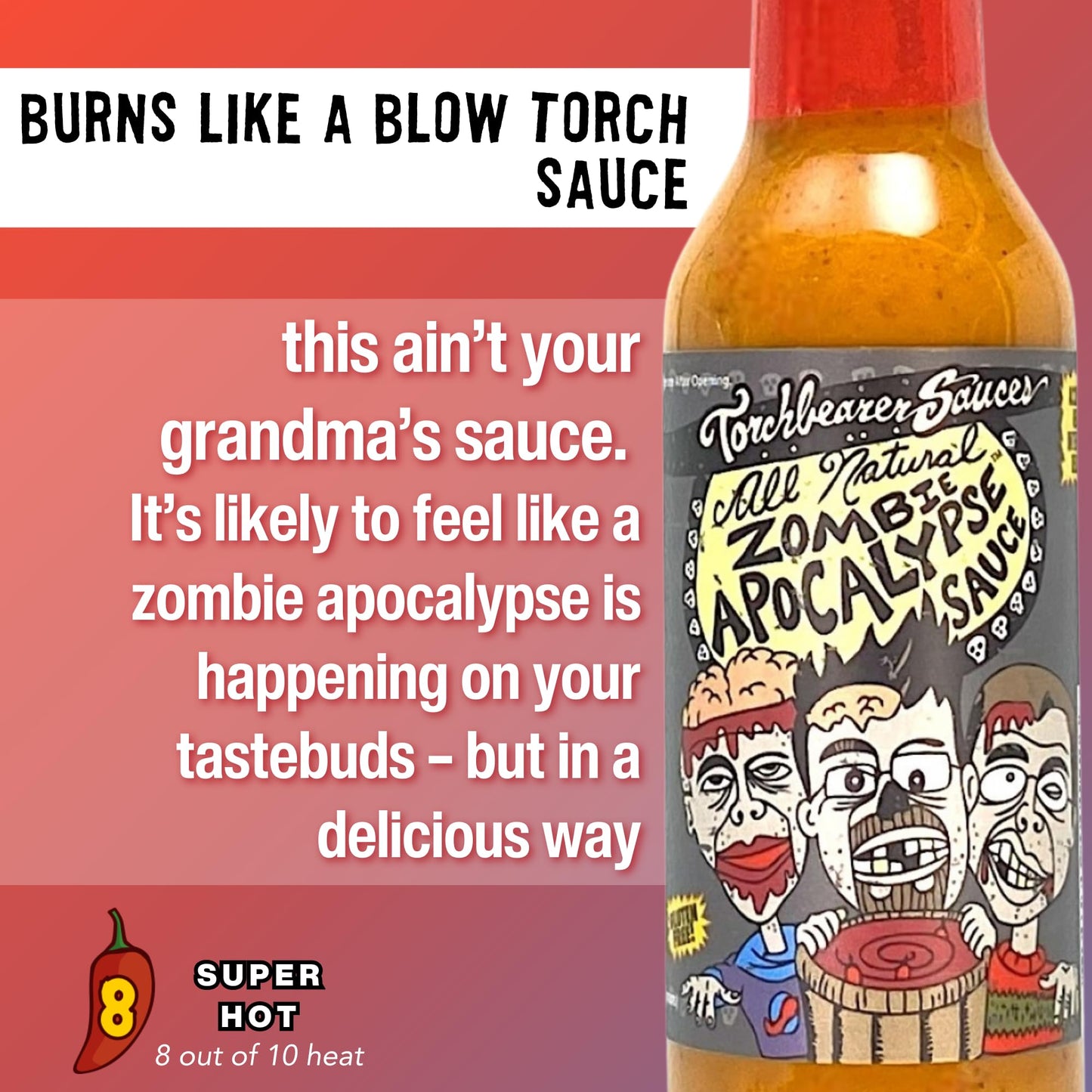 Torchbearer Sauces Zombie Apocalypse Ghost Chili Hot Sauce, 5oz (2 Pack) Ghost Pepper & Habanero Hot Sauce, Heat Level 8 - Featured on Hot Ones