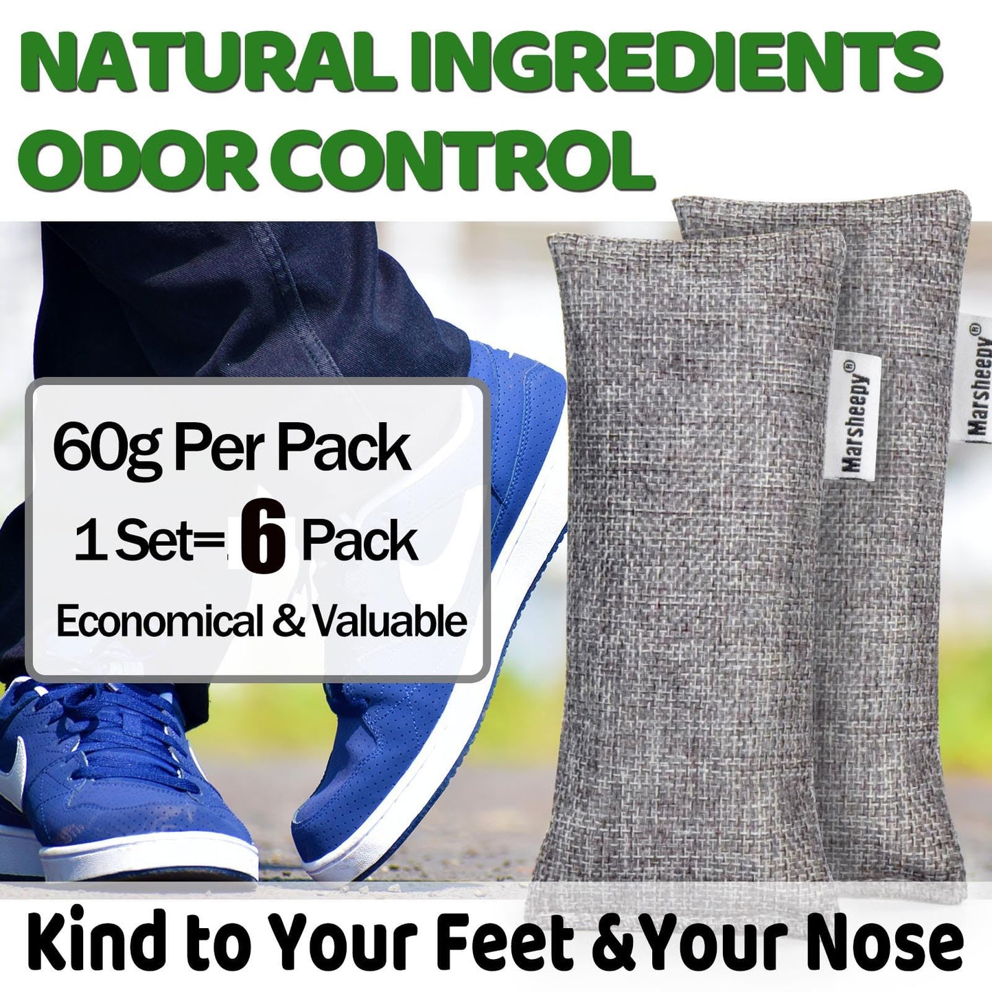 Marsheepy 6 Pack Activated Charcoal Odor Absorber Bags, Shoe Deodorizer insert and Shoe Odor Remover, 100% Natural Shoes Smell Remover?Shoe Odor