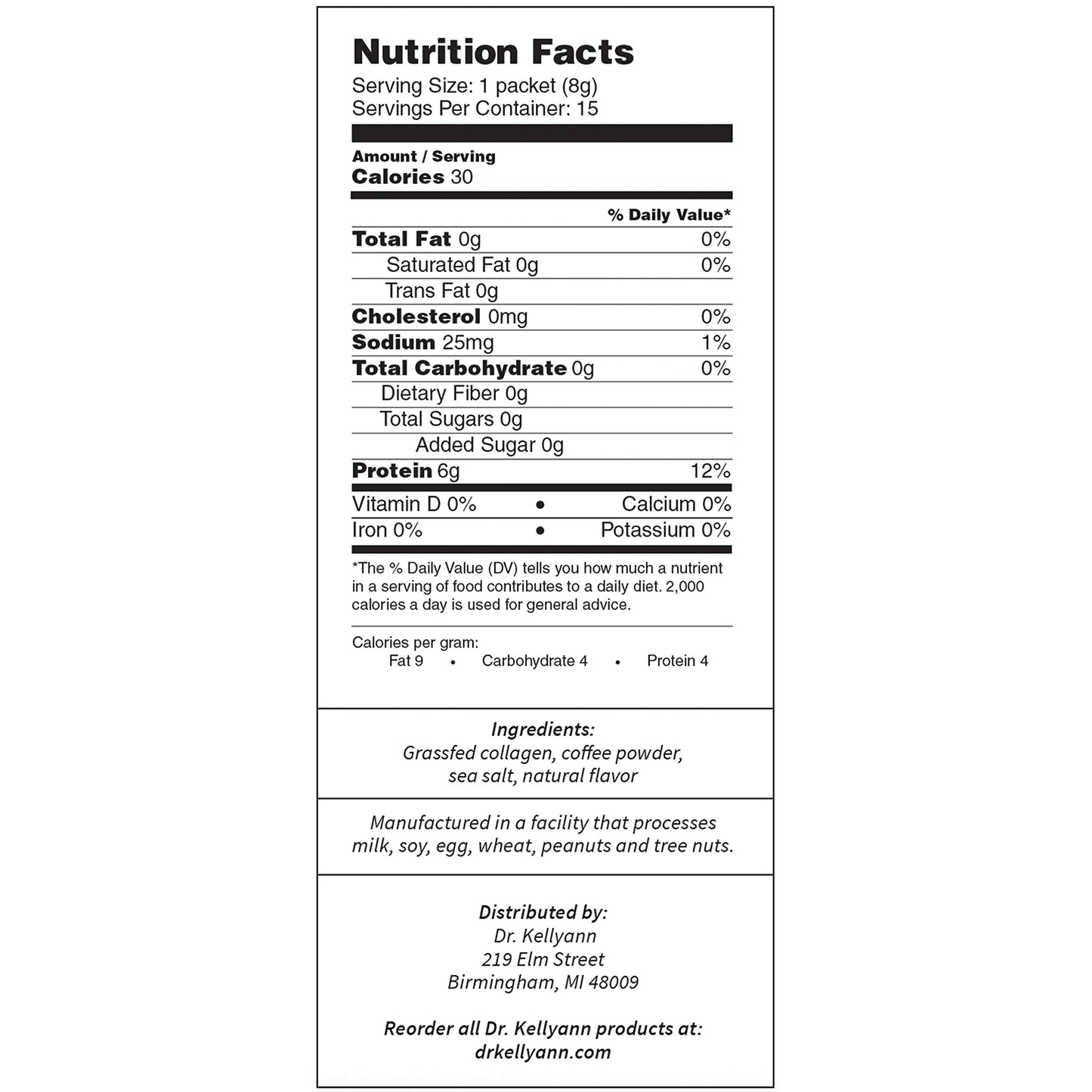 Dr. Kellyann Grass-Fed Collagen Instant Coffee (15 Packets) - Keto & Paleo Friendly - Sugar free, Dairy free, Grain Free - Brazilian Collagen