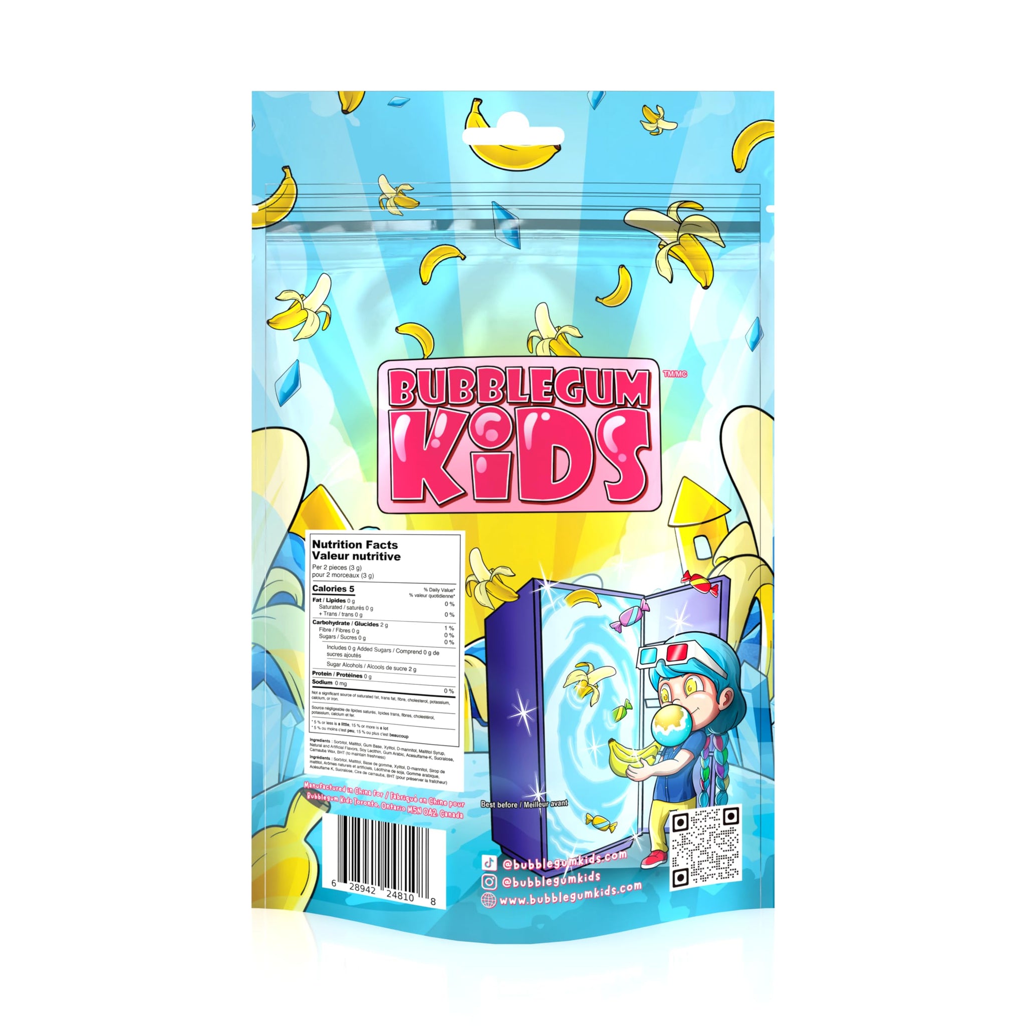 Bubblegum Kids Hannah's Frozen Banana Sugar Free Gum | Sugarless Gum with Xylitol | Vegan, Peanut Free, Low Calorie Candy Alternative for Kids