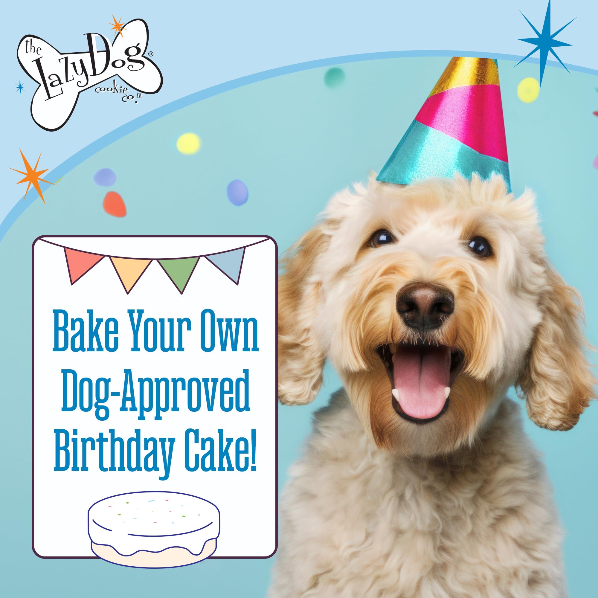 The Lazy Dog Cookie Co. Bake-at-Home Birthday Cake Mix Vanilla with Confetti Frosting Dog Treats, 12 oz.