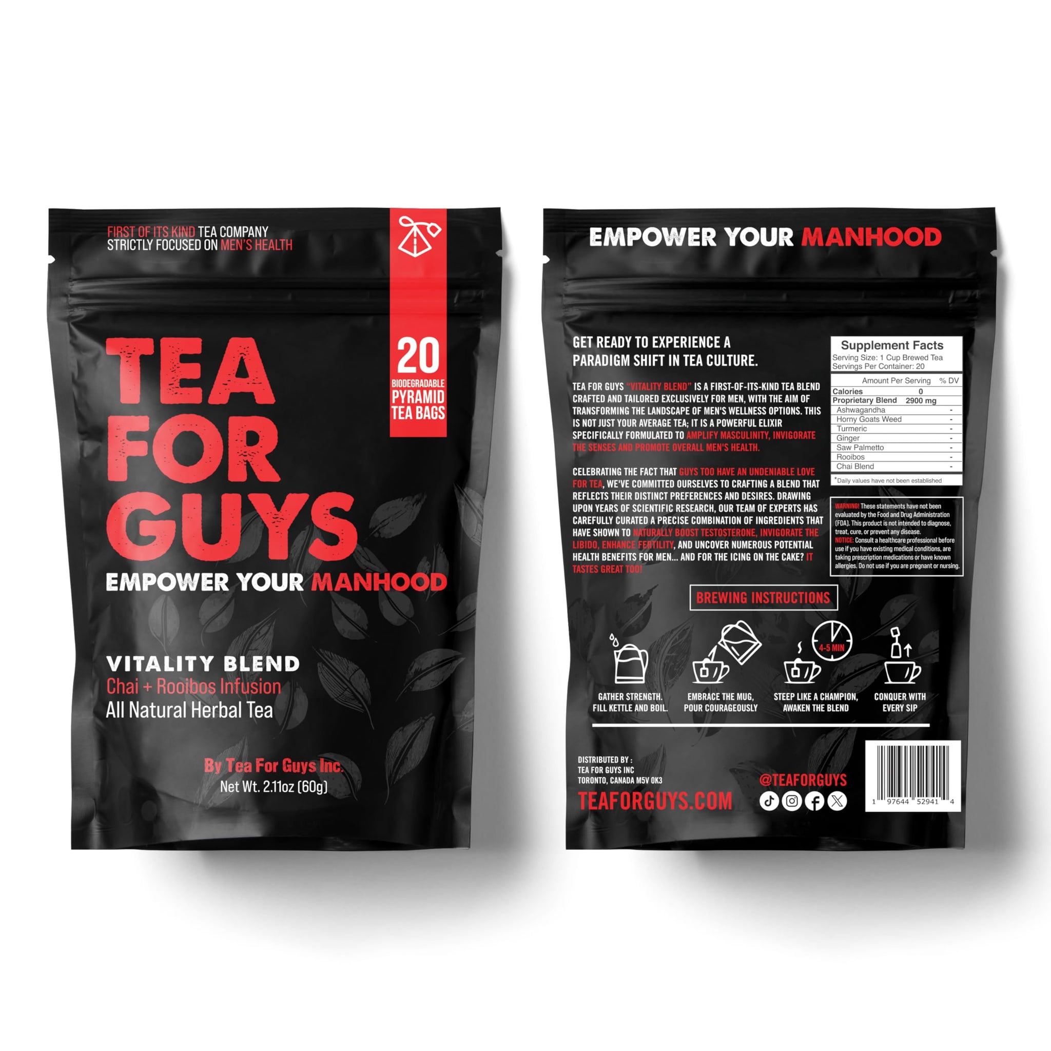 Tea For Guys: Vitality Blend - Natural Support for Testosterone, Libido, Male Fertility and overall Male Vitality | Herbal Tea for Mens Wellness - 20