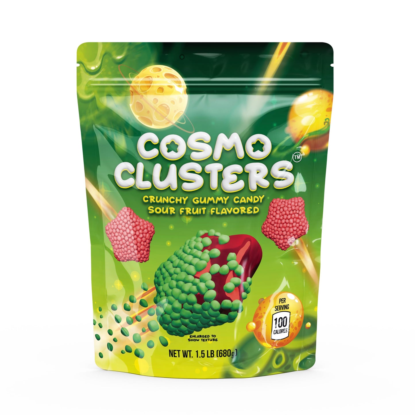 Crunchy Gummy Candy - 1.5 Pound Bag - Sour Chewy Gummy Star Candy with Crispy Shell - Space Candies in Strawberry and Green Apple Flavors by Cosmo