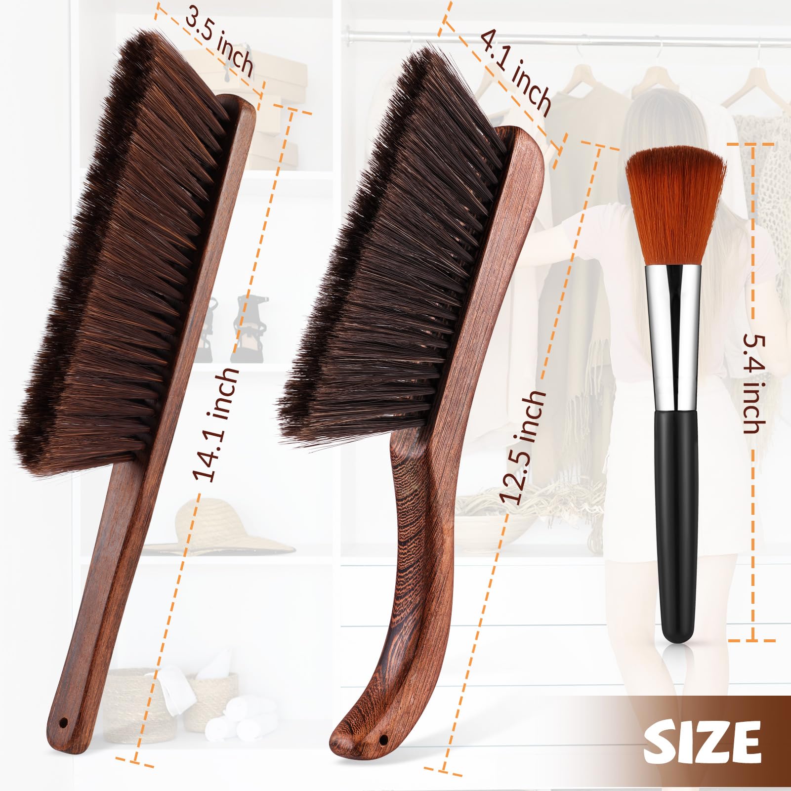 3 Pcs Wooden Hand Broom Set Counter Duster Dusting Bench Brushes Long Soft Bristles Handle Detail Brushes for Fireplace Car Home Bed Sofa Clothes