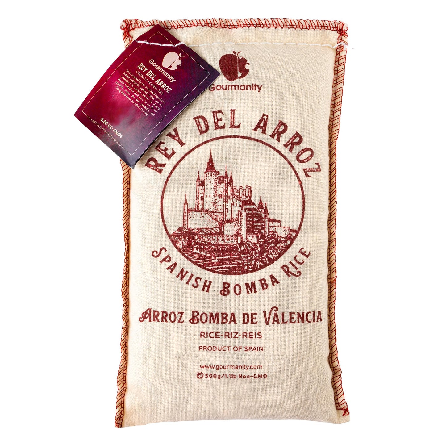 Gourmanity 1.1lb/500g Spanish Bomba Rice for Paella, Rey del Arroz Authentic Spanish Bomba Rice from Spain [1.1 Pound]