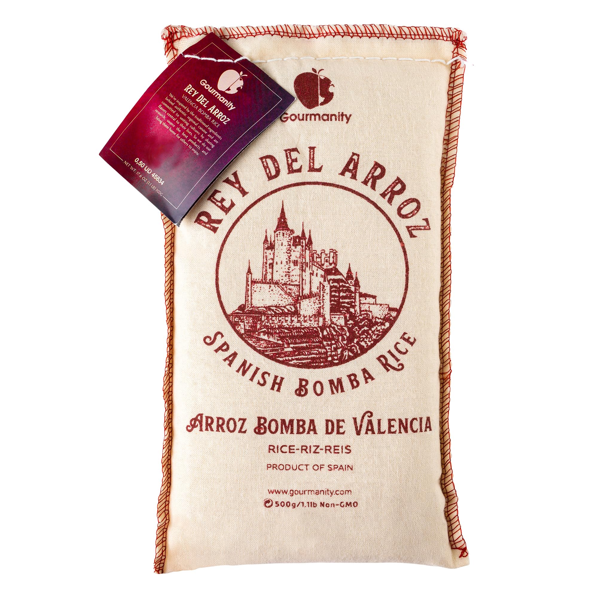 Gourmanity 1.1lb/500g Spanish Bomba Rice for Paella, Rey del Arroz Authentic Spanish Bomba Rice from Spain [1.1 Pound]