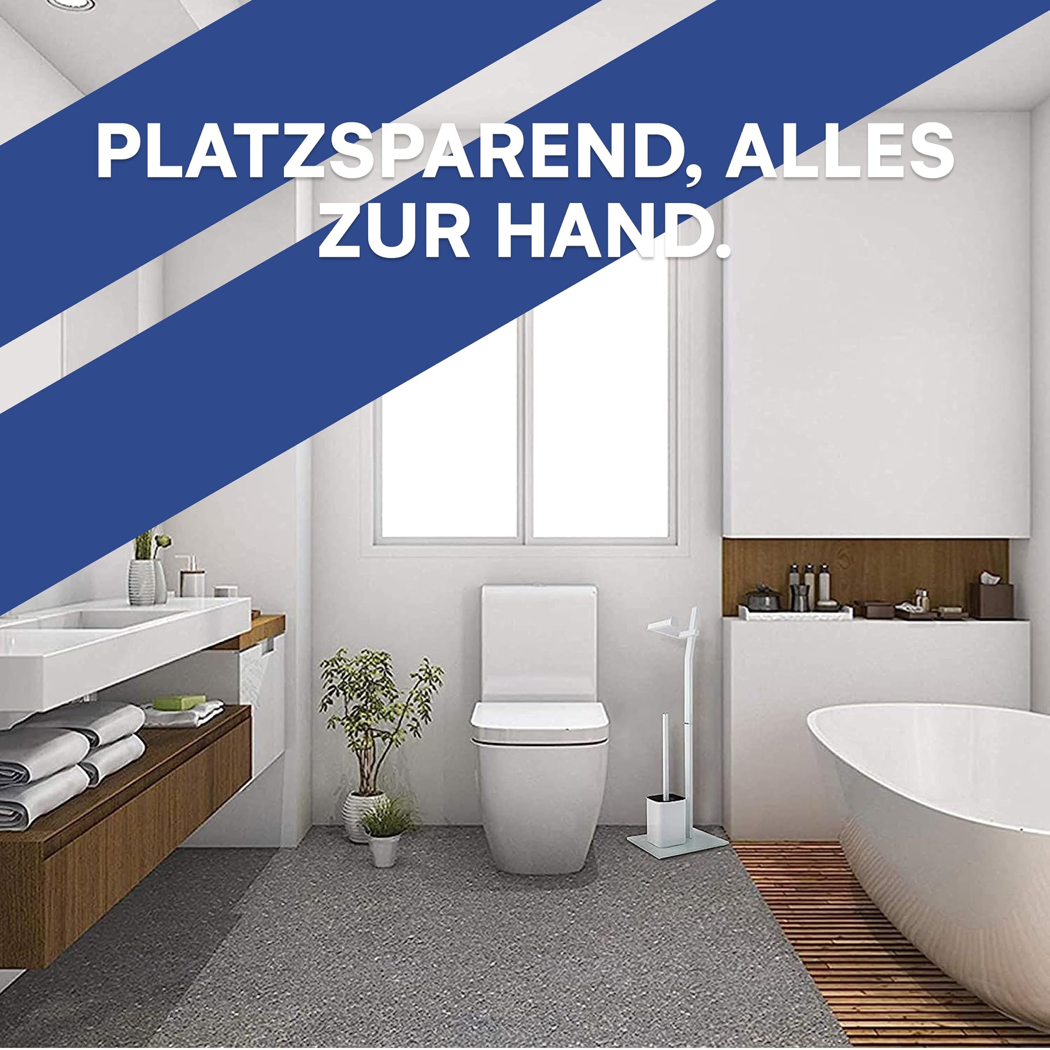 WC Set - White -22x18x70cm- Toilet Paper Holder and Toilet Brush incl. - Stainless Steel - Strong Glass Base - Plus: 1+2 Replacement Toilet Brush