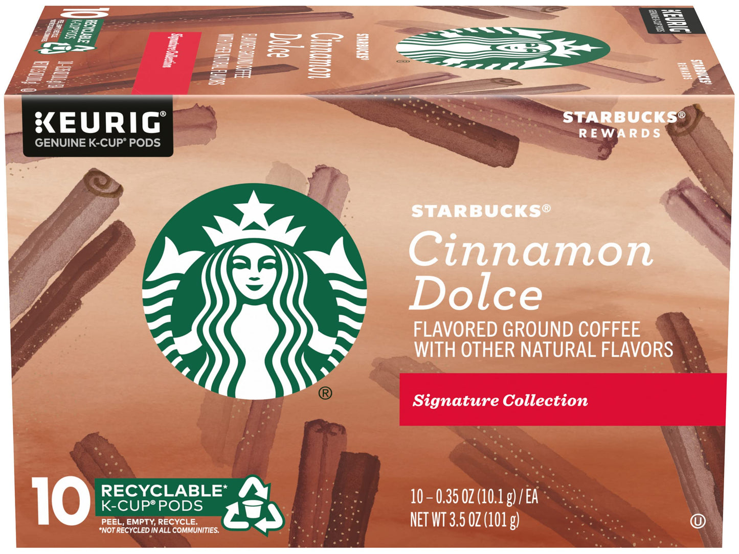 Starbucks Flavored Ground Coffee K-Cup Pods,Cinnamon Dolce,Flavored Ground Coffee Signature Collection,Recyclable K-Cups,10 K-Cup Pods/Box (Pack of 2