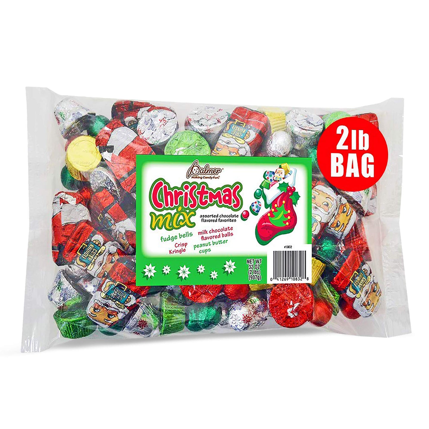 R.M. Palmer Christmas Mix, Bulk Bag of Fudge Bells, Santa Crisp Kringle's, Peanut Butter Cups, Chocolaty spheres, Holiday Themed Treats, Candy