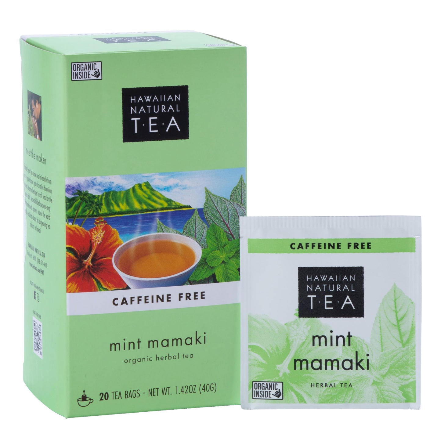 Hawaiian Natural Tea Organic Mamaki Mint Tea Blend - Caffeine Free, Herbal, Antioxidant-Rich For Calming, Wellness, Bedtime, Anxiety & Stress - Gift