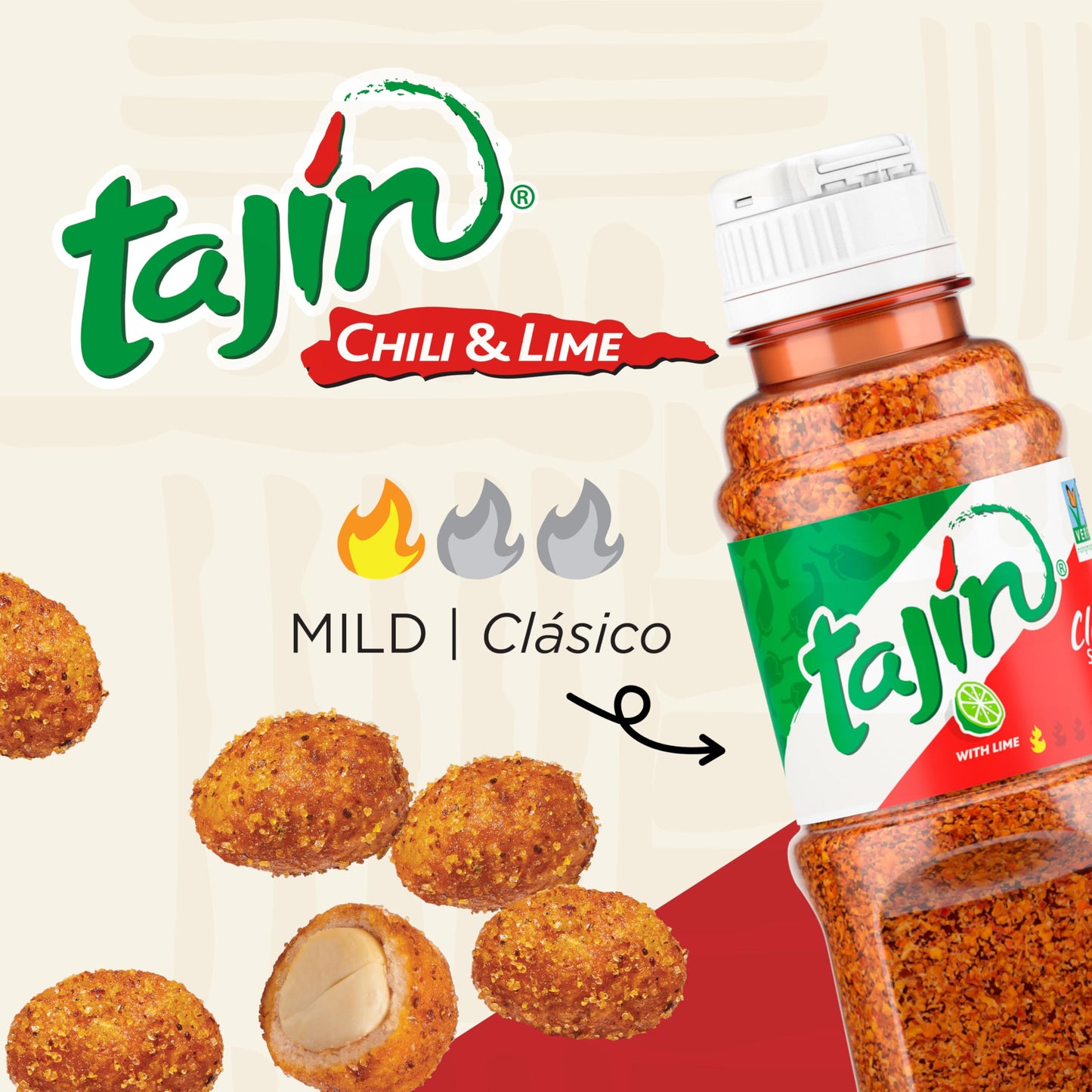 Snak Club Tajin Crunchy Peanuts, Nuts with Chili and Lime Seasoning, Mild, 1.4 oz Bags, 12 Pack