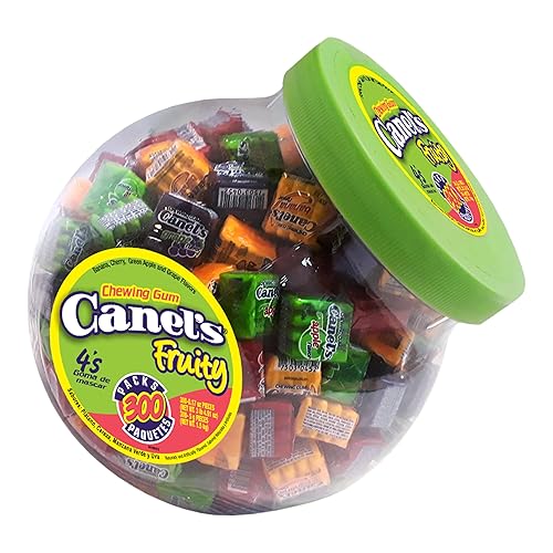 Canel’s Fruit Flavor Chewing Gum, 4 Piece Packs with Cherry, Banana, Grape, and Apple, for Parties and Sharing, 300 Count Jar (Pack of 1)
