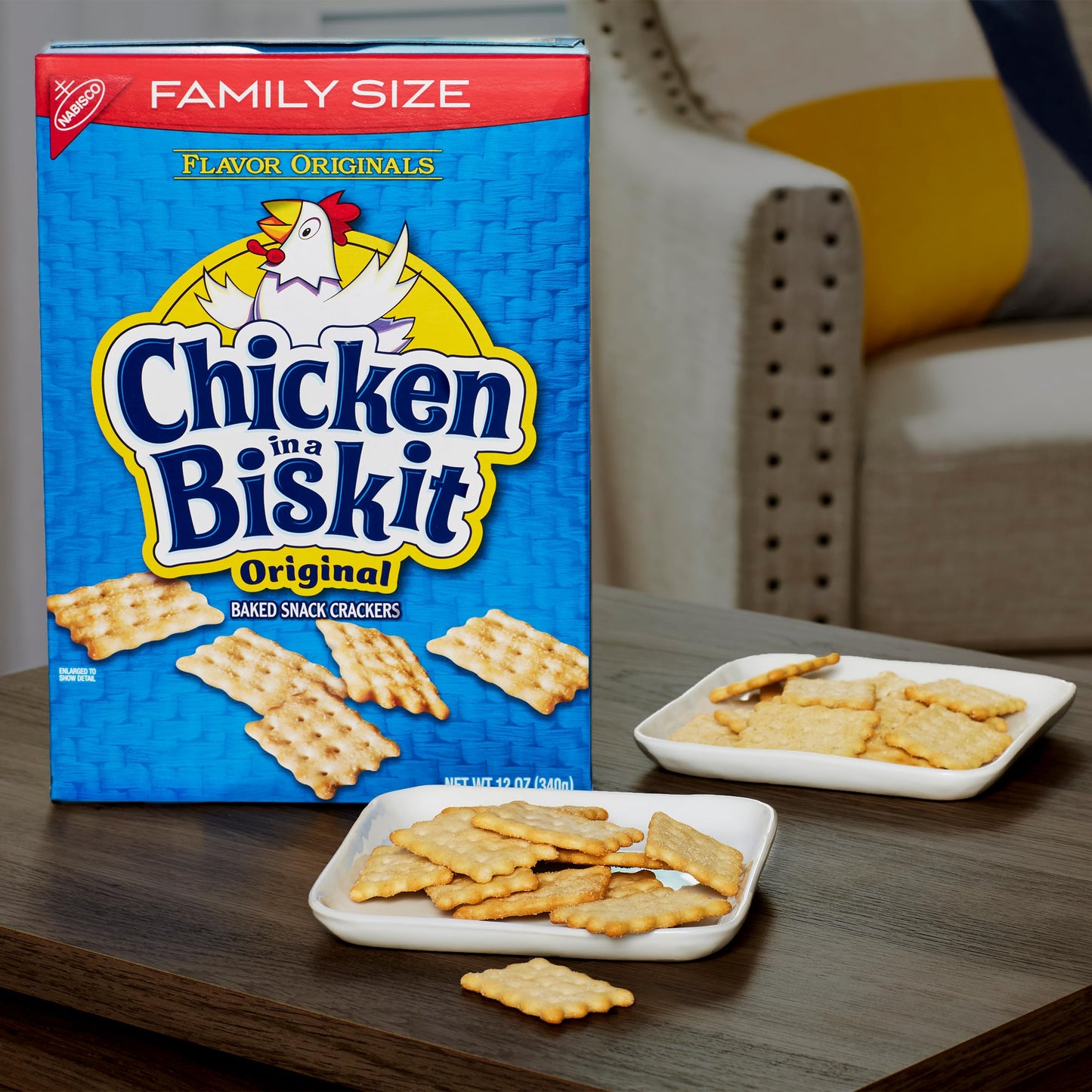 CHICKEN IN A BISKIT Original Baked Snack Crackers, Lunch Snacks, Family Size, 12 oz