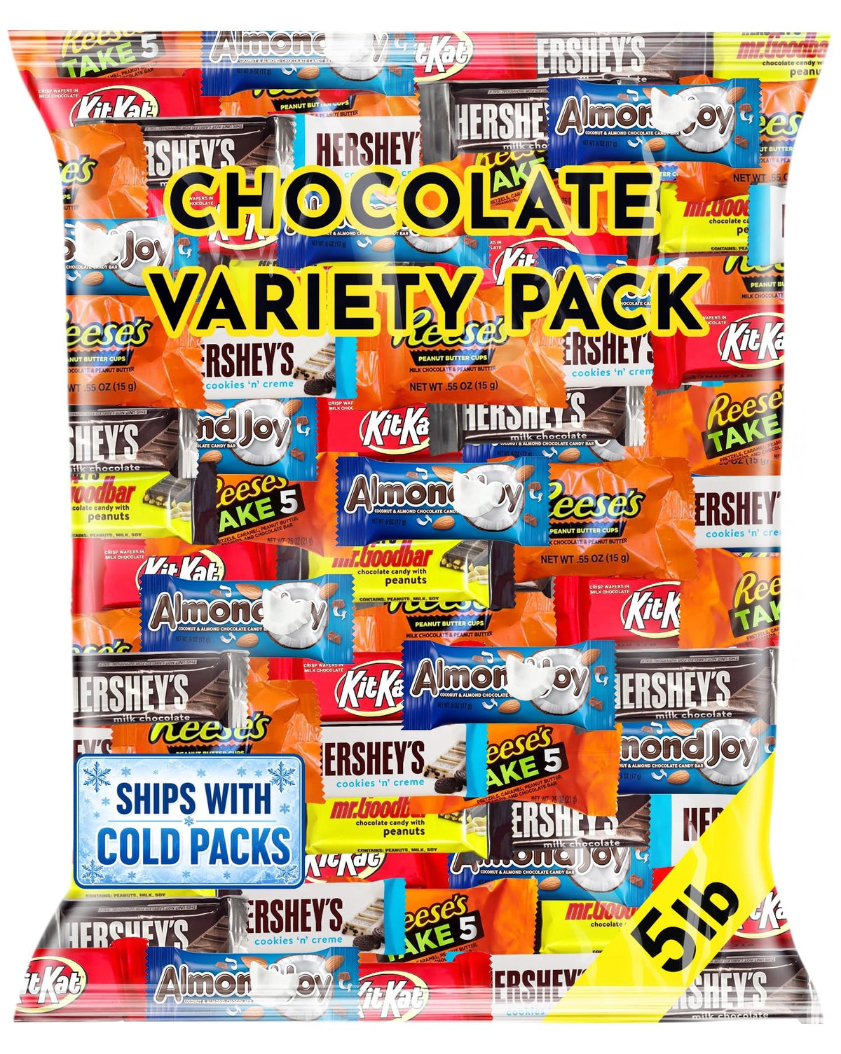 Chocolate Candy Variety Pack, 5 Pounds, Approximately 250 Pieces, Individually Wrapped Mini Candy Bars, Bulk Assorted Mix for Office Candy Jars, Party