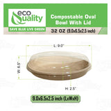 32 oz Disposable Compostable Fiber Oval Burrito Bowls with Dome Lids Heavy-Duty, Eco-Friendly Natural Bagasse Unbleached, Heat Resistant