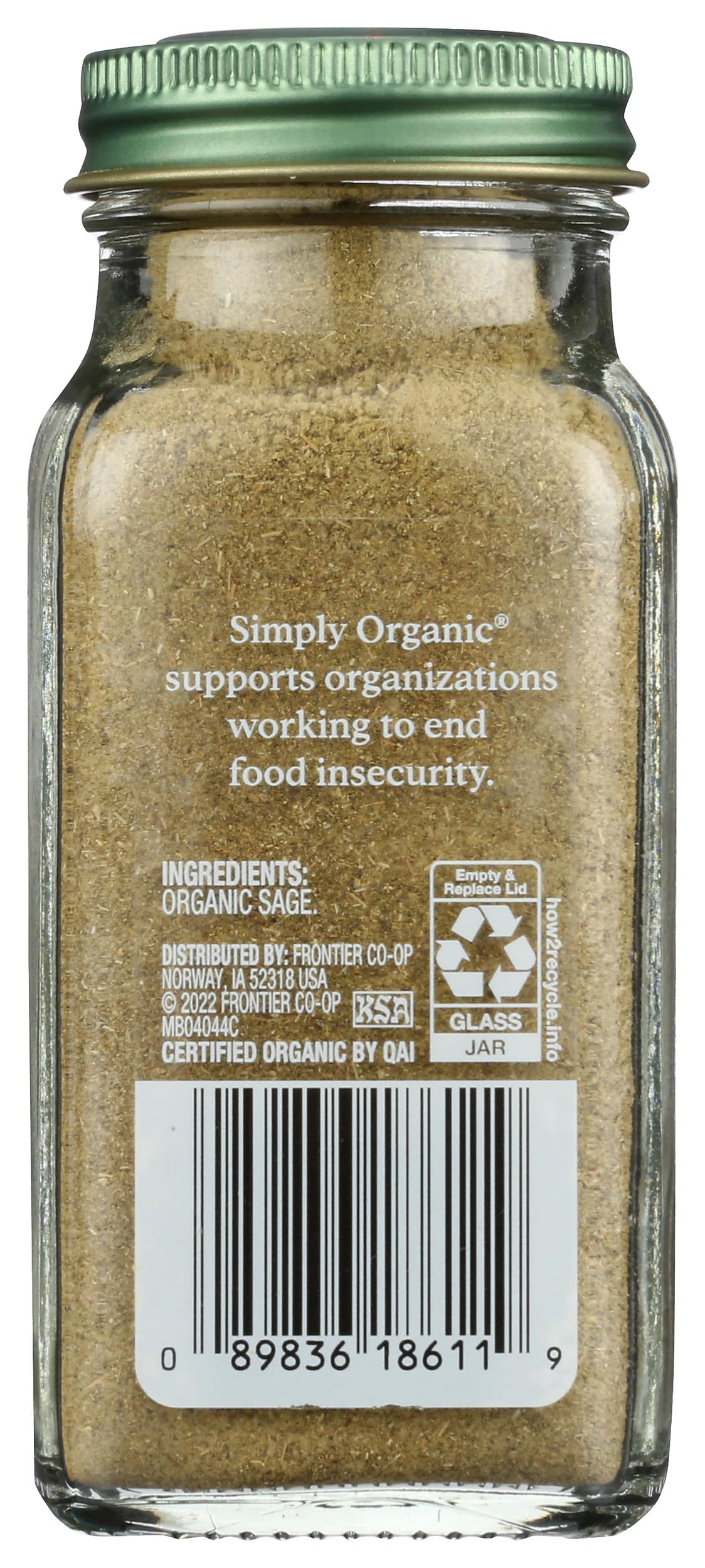 Simply Organic Ground Sage Leaf, 1.41 Ounce, Sweet Earthy Flavor, Hints of Mint, Pair with Garlic & Rosemary, Kosher, Organic