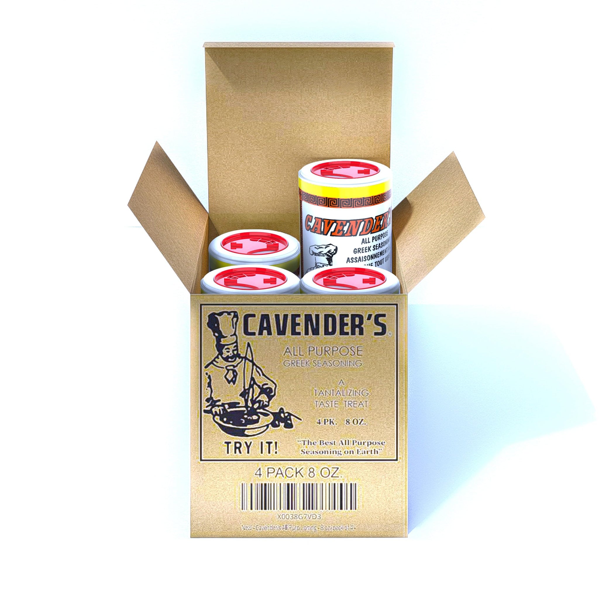 Cavender's All Purpose Greek Seasoning - 8 oz (pack of 4) and exclusive Cavender's Recipe 4 Pack box!