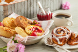 Wolferman's Bakery Favorites Tray, Deluxe Tin With Cinnamon Raisin, Sourdough, Multigrain Honey & Original English Muffins, Kringle, Scone, Cinnamon