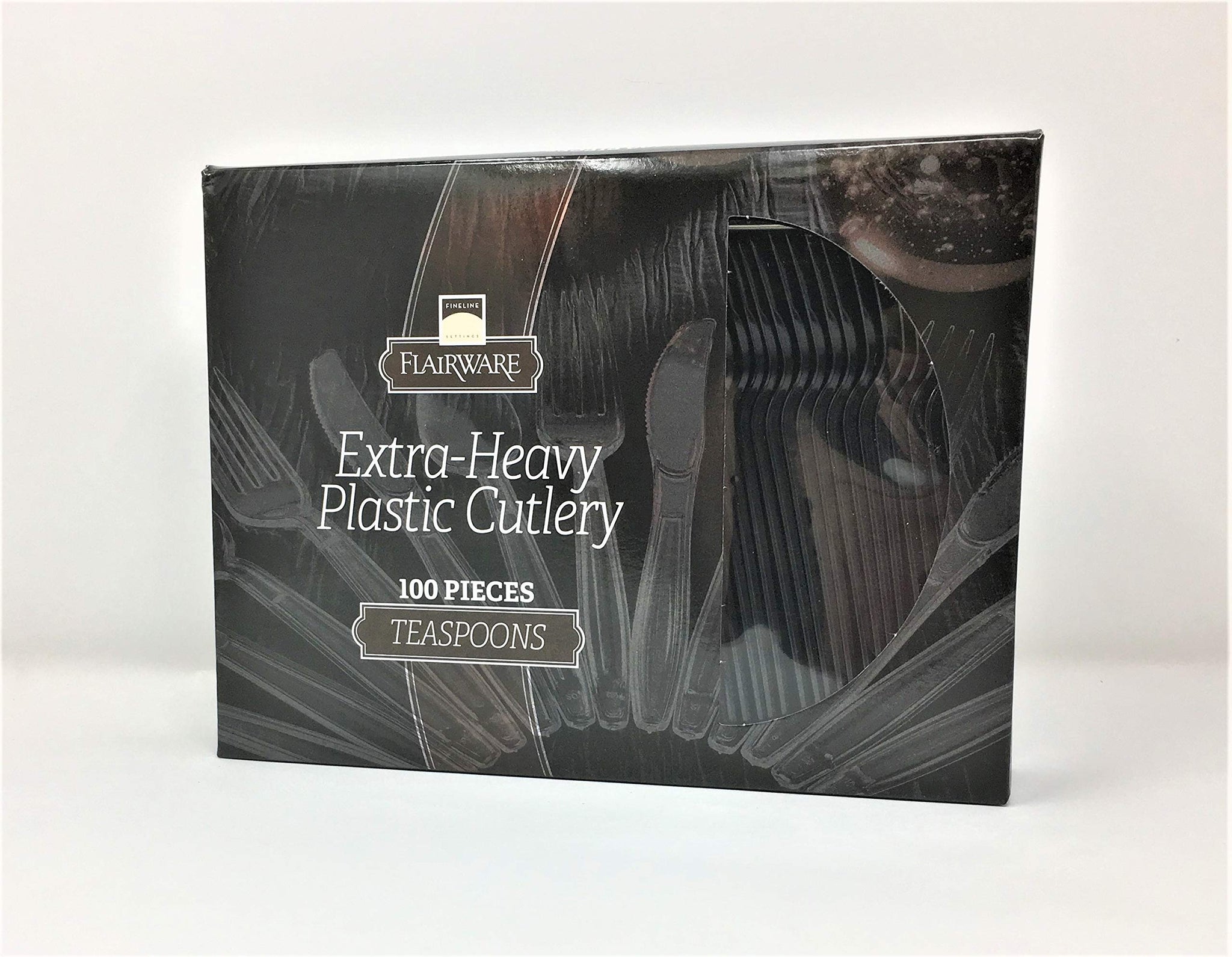 Fineline Flairware Collection Heavy Duty Black Plastic Spoons - Quality, Extra Durable Disposable Teaspoons, Practical for Serving and Portioning Hot