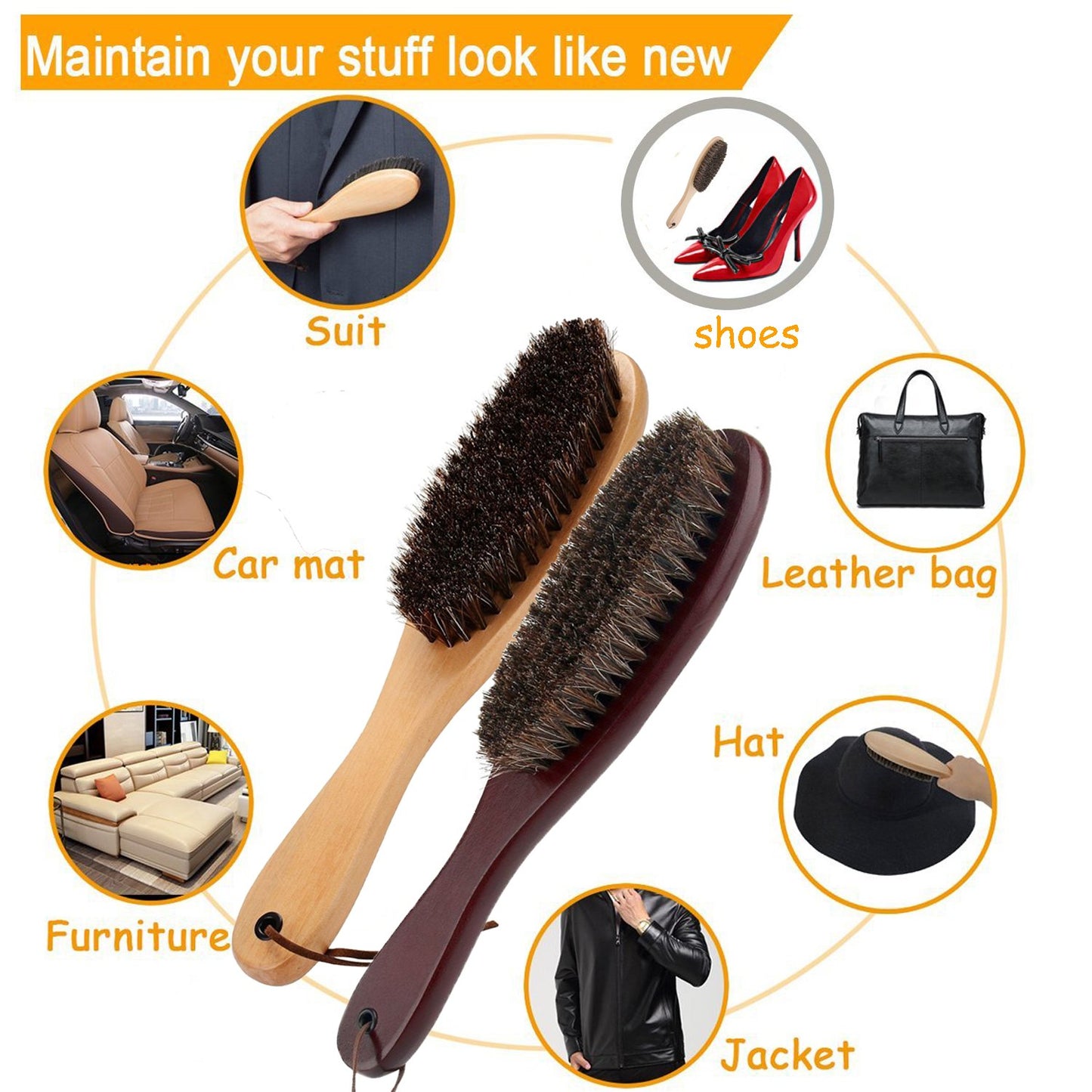 Cokaka Clothes Garment Dust Cleaning Brush Lint Remover Brush with Genuine Soft Horsehair and Wooden Handle for Coat Men Suits Shoes Jacket Furniture