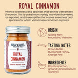 Burlap & Barrel Royal Cinnamon - Intense Sweetness & Spiciness of Vietnamese Cinnamon Powder & Spice - As seen on Shark Tank - 1.8oz Glass Jar