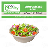 EcoQuality [150 Pack] 40 oz Round Disposable Compostable Paper Bowls Heavy-Duty, Eco-Friendly Natural Bagasse Unbleached, Heat Resistant, 100%