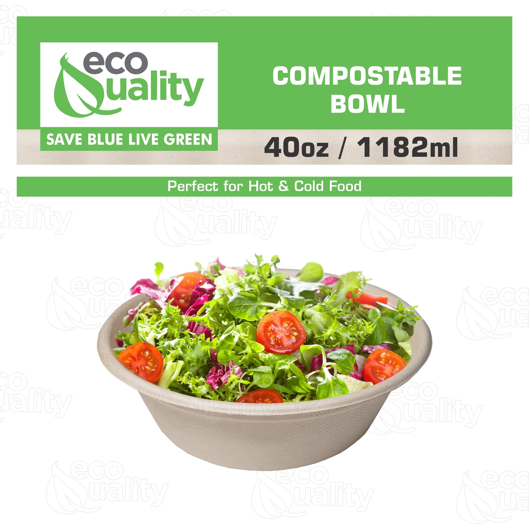 EcoQuality [150 Pack] 40 oz Round Disposable Compostable Paper Bowls Heavy-Duty, Eco-Friendly Natural Bagasse Unbleached, Heat Resistant, 100%
