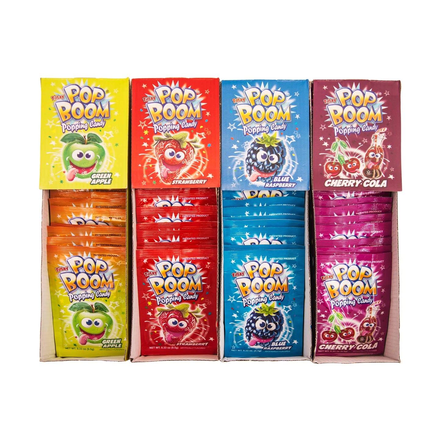 Pop Boom Popping Candy 12 Pack | 3 pack each of Strawberry, Blue Raspberry, Green Apple, Cherry Cola