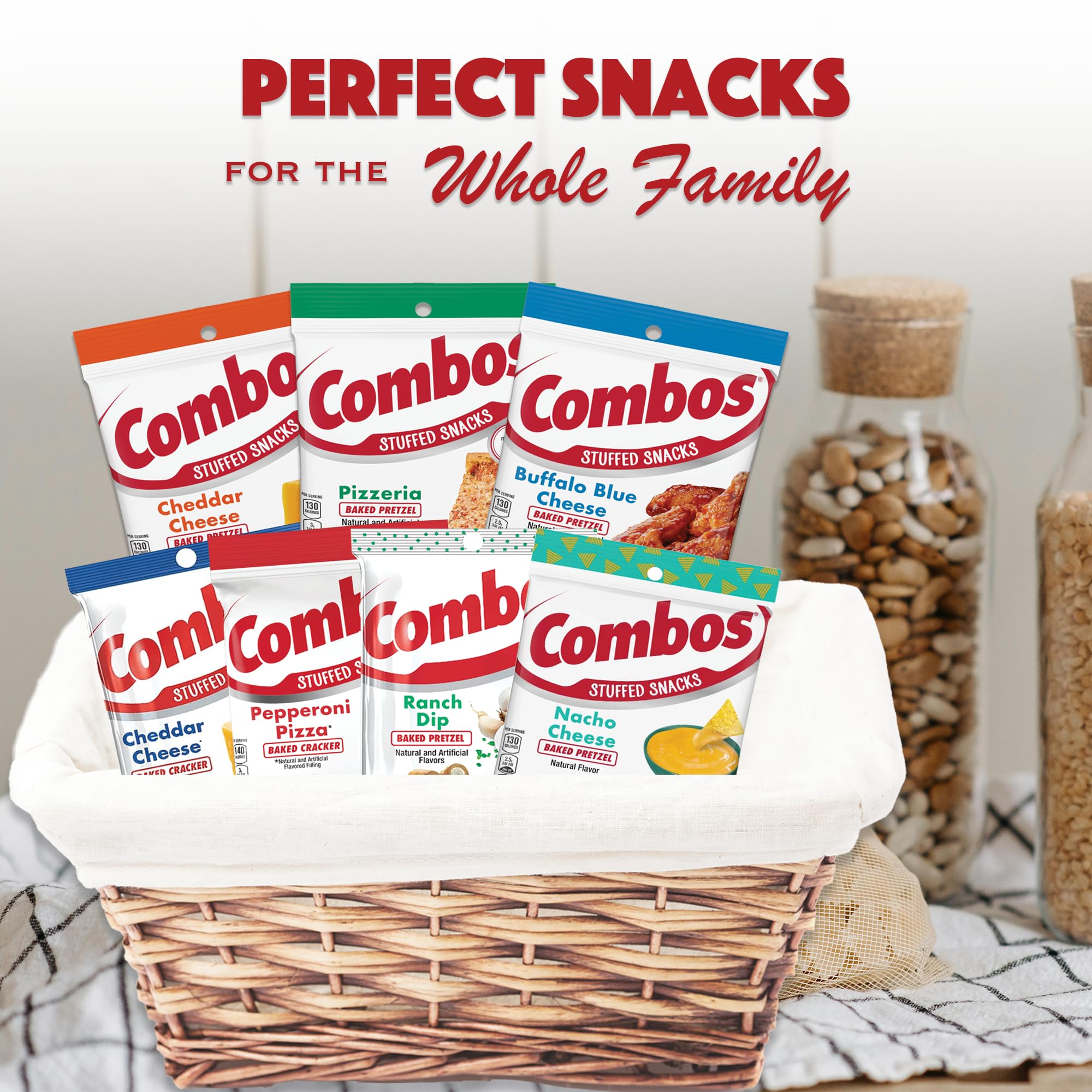 Combos Snacks Variety 7 Pack-Pepperoni Pizza, Cheddar Cheese Pretzels, Pizzeria, Buffalo Blue Cheese, Cheddar Cheese Crackers, Ranch Dip Pretzel