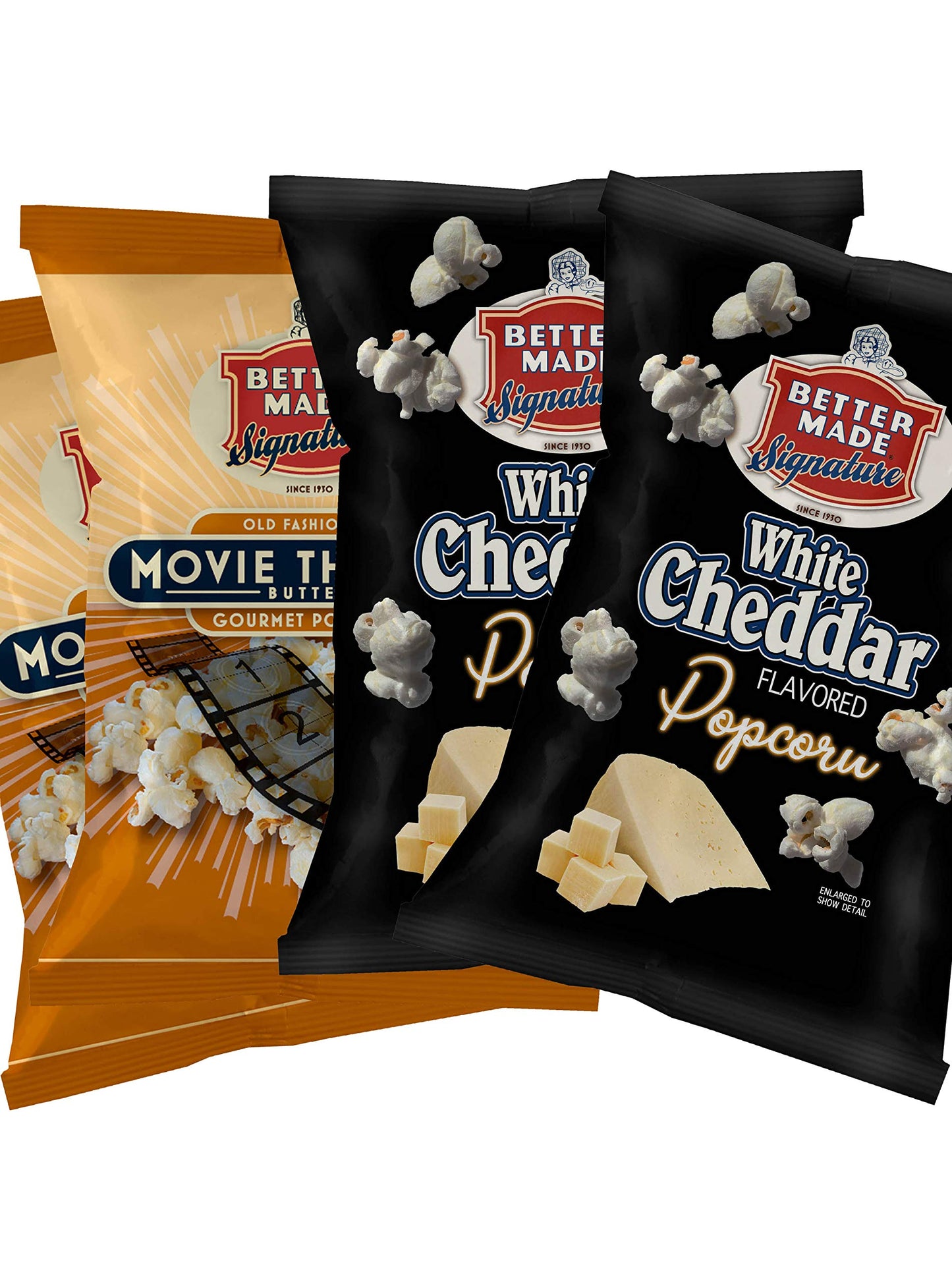 Better Made Special White Cheddar & Movie Theater Butter Popcorn Variety Pack (4) x 8oz (Pack of 4)