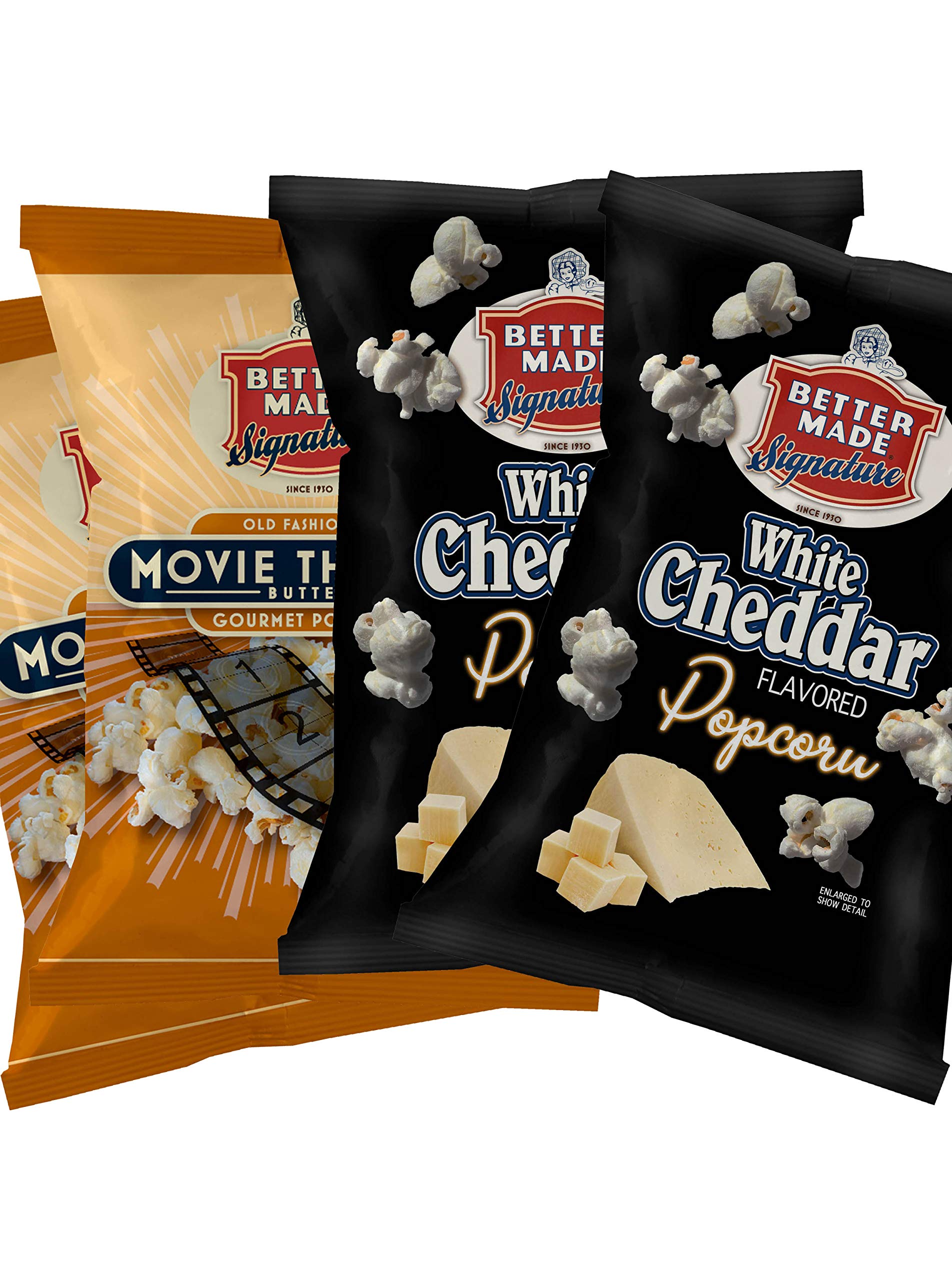 Better Made Special White Cheddar & Movie Theater Butter Popcorn Variety Pack (4) x 8oz (Pack of 4)